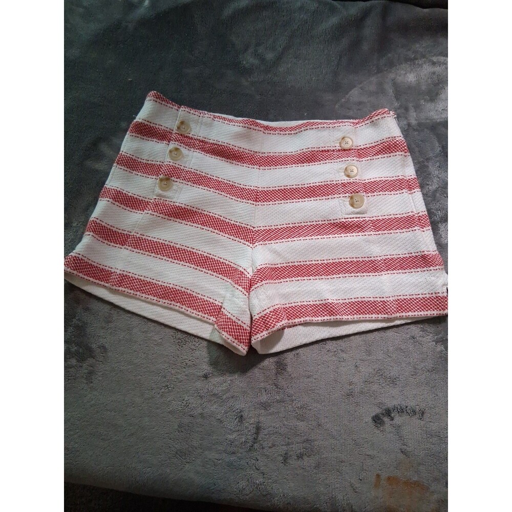 Ann Taylor Loft Shorts Women Size 4 Riviera Red & White Sailor Buttons Cotton